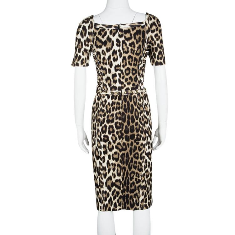 مملوكة مسبقًا Blumarine Leopard Printed Knit Rockstud Embellished Sheath Dress S