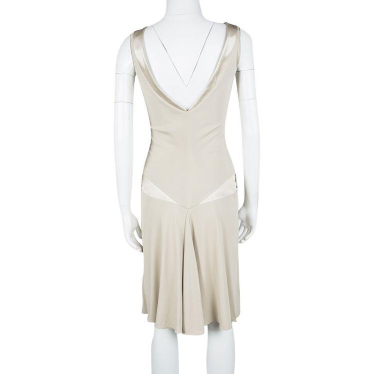 Pre Owned Blumarine Beige Silk Knit Swarovski Embellished Sleeveless Dress M