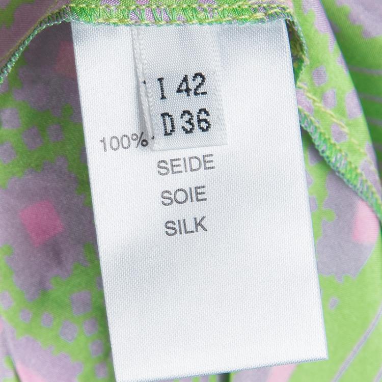 Pre Owned Blumarine Green and Pink Printed Silk Sequin Embellished Long Sleeve Tunic M