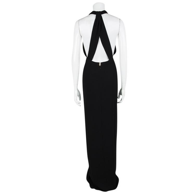 Pre Owned Boss By Hugo Boss Black Plunge Halter Neck Diwendyn Maxi Dress L