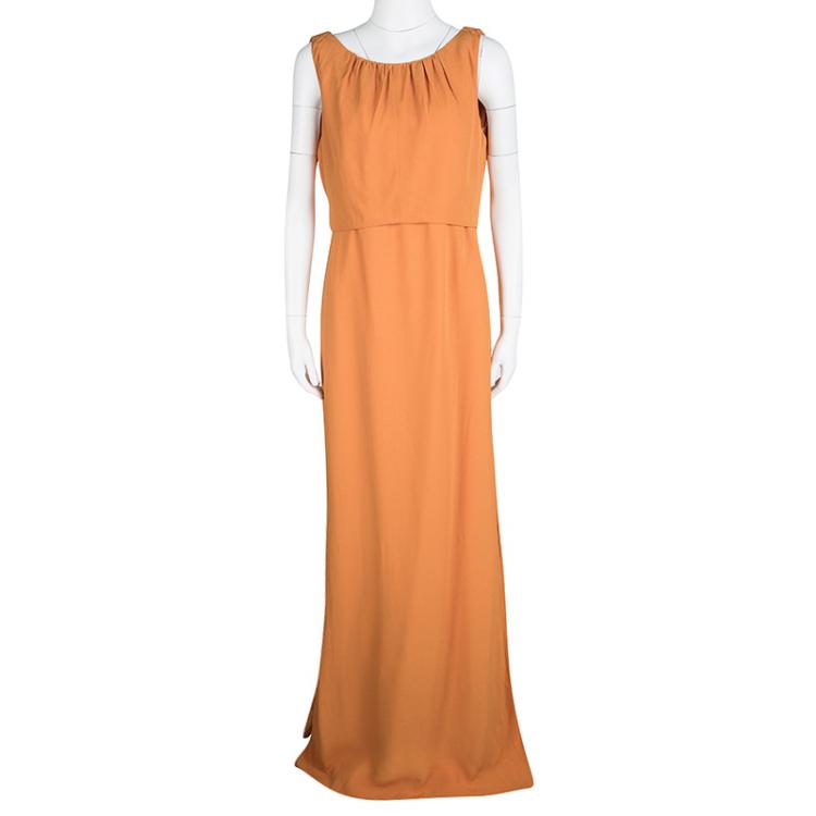 Pre Owned Boss By Hugo Boss Orange Layered Sleeveless Dablaska Maxi Dress M