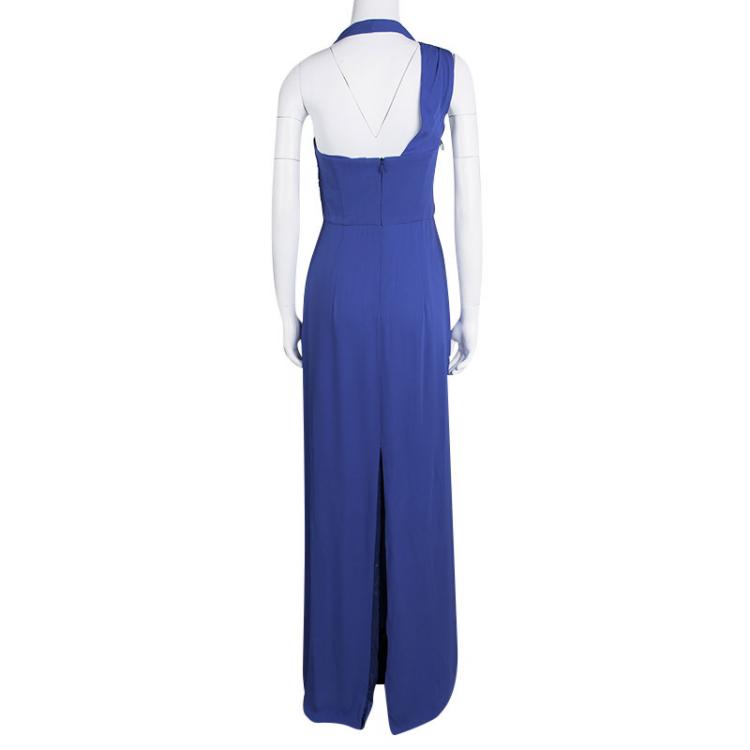 Pre Owned Boss By Hugo Boss Blue Drape Detail Maxi Drapiella Dress S