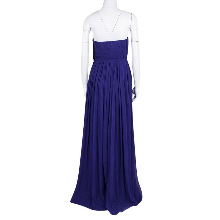Pre Owned Boss by Hugo Boss Blue Crushed Silk Strapless Maxi Dianela Dress M