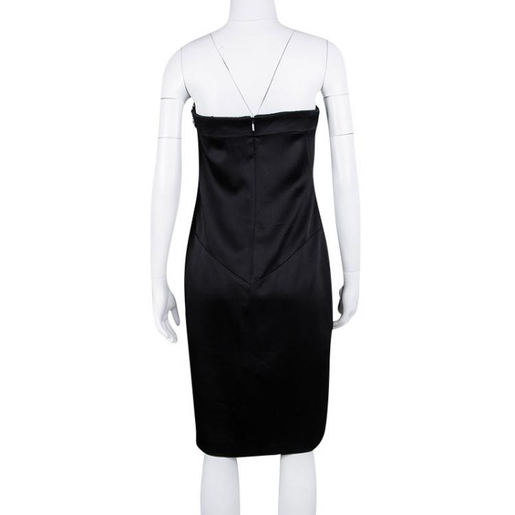 Pre Owned Boss By Hugo Boss Black Pearl Embellished Strapless Dress M