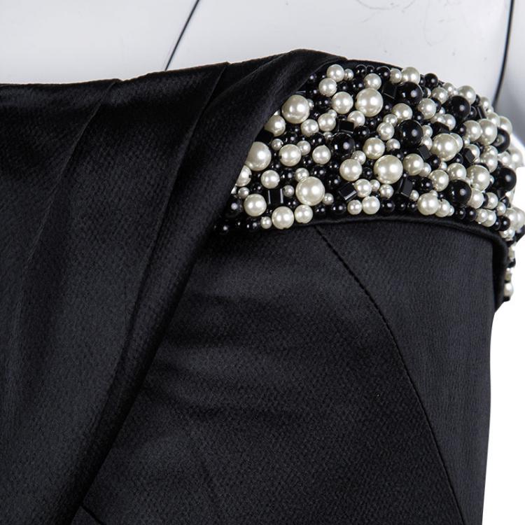 Pre Owned Boss By Hugo Boss Black Pearl Embellished Strapless Dress M