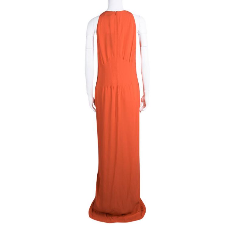 Pre Owned Boss By Hugo Boss Orange Sleeveless V-Neck Dallisia Dress L