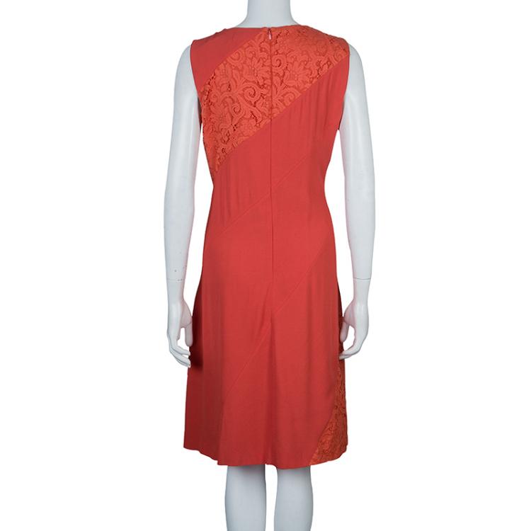 Pre Owned Boss by Hugo Boss Red Lace Detail Sleeveless Dress M