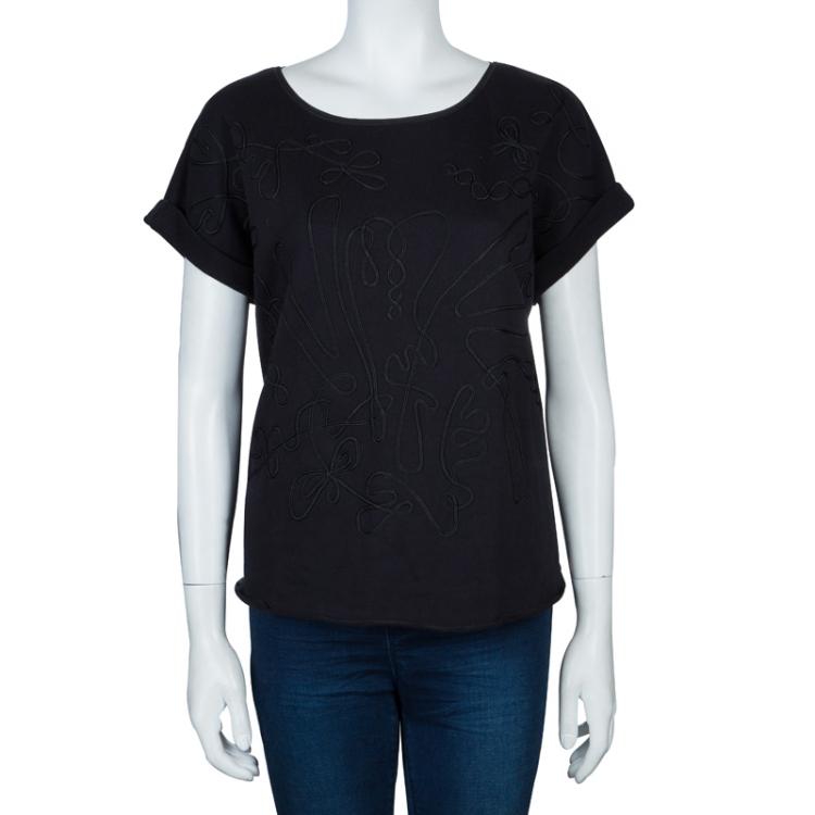 Pre Owned Boss By Hugo Boss Black Terry Cloth Applique Detail Top S