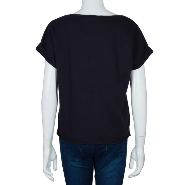 Pre Owned Boss By Hugo Boss Black Terry Cloth Applique Detail Top S