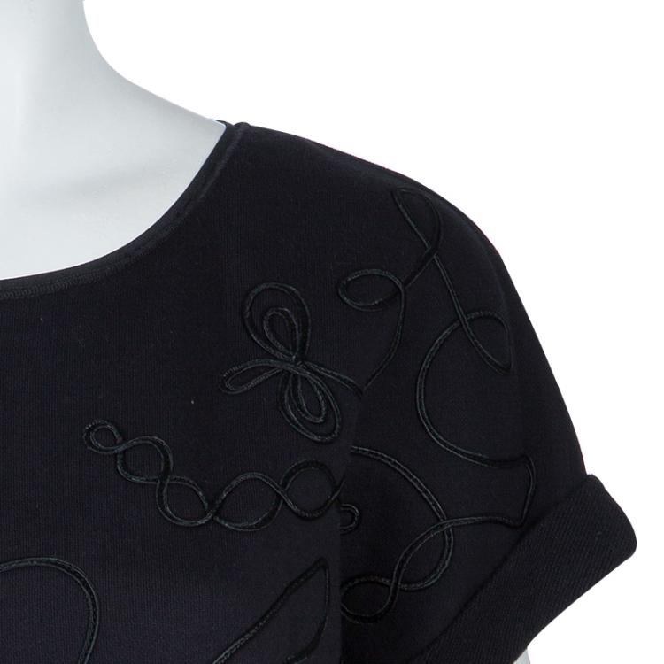 Pre Owned Boss By Hugo Boss Black Terry Cloth Applique Detail Top S