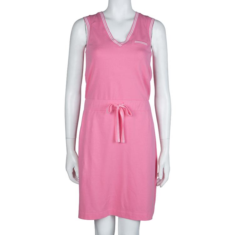 Pre Owned Boss By Hugo Boss Pink Knit Drawstring Waist Detail Sleeveless Dress M