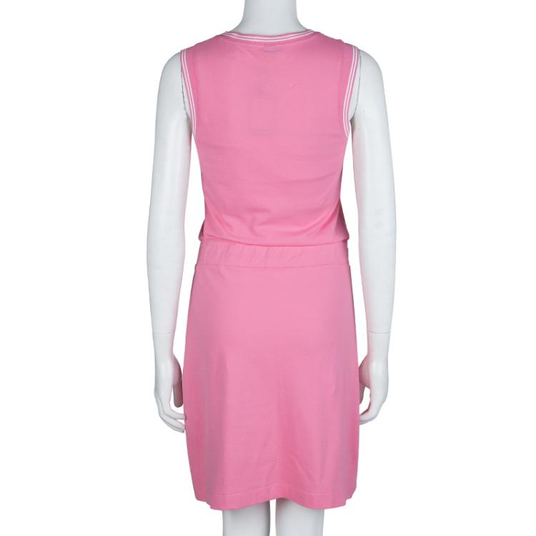 Pre Owned Boss By Hugo Boss Pink Knit Drawstring Waist Detail Sleeveless Dress M