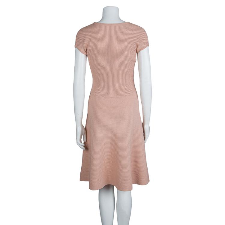 Pre Owned Boss By Hugo Boss Blush Pink Textured Knit Paneled Flared Dress S