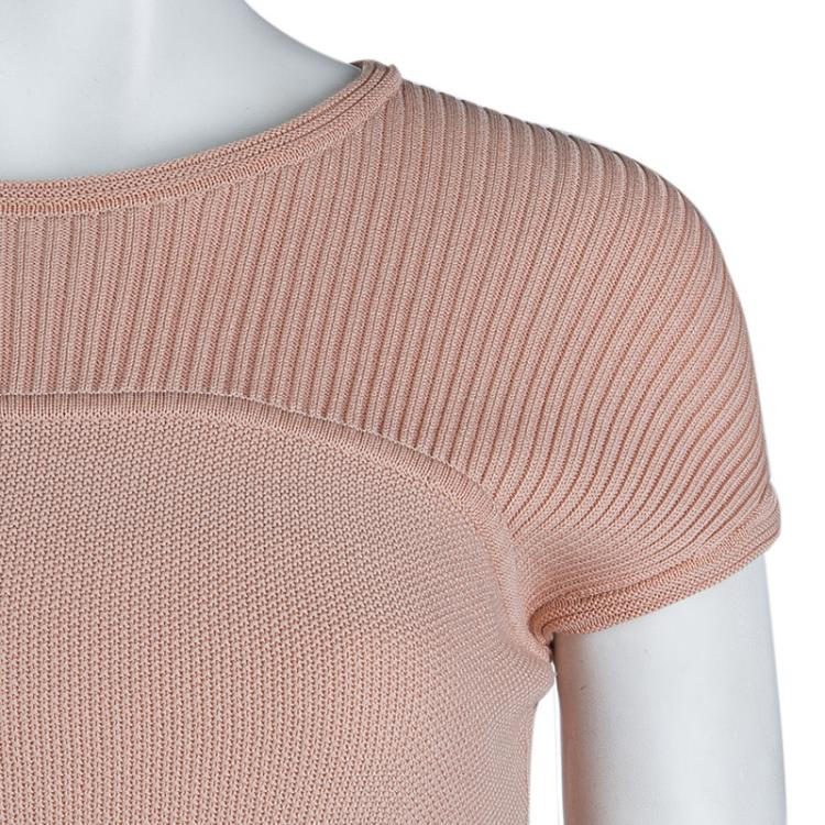 Pre Owned Boss By Hugo Boss Blush Pink Textured Knit Paneled Flared Dress S
