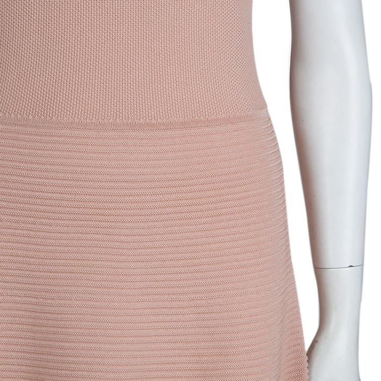 Pre Owned Boss By Hugo Boss Blush Pink Textured Knit Paneled Flared Dress S