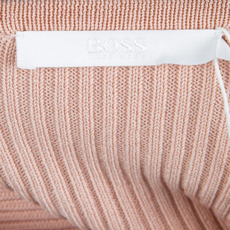 Pre Owned Boss By Hugo Boss Blush Pink Textured Knit Paneled Flared Dress S