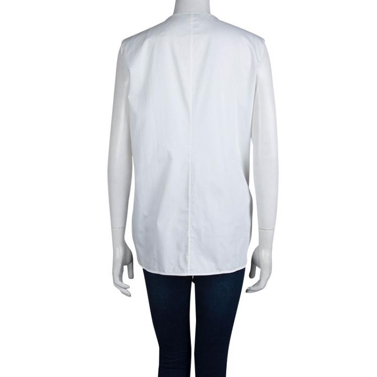 مملوكة مسبقًا Boss by Hugo Boss White Cotton Sleeveless Blouse M