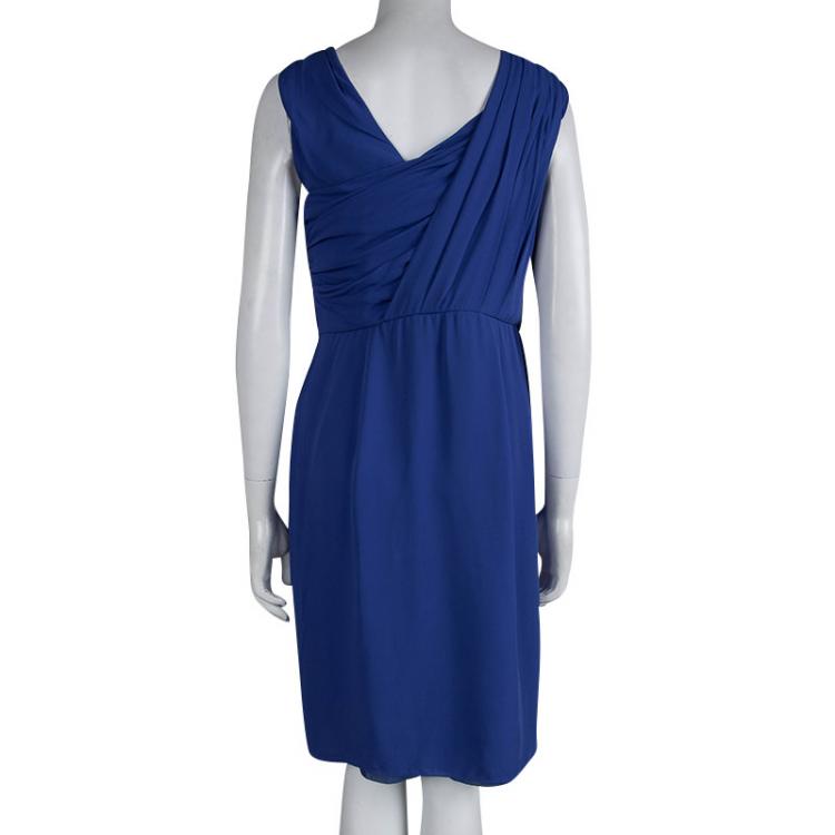 Pre Owned Boss By Hugo Boss Blue Pleated Drapira Dress M