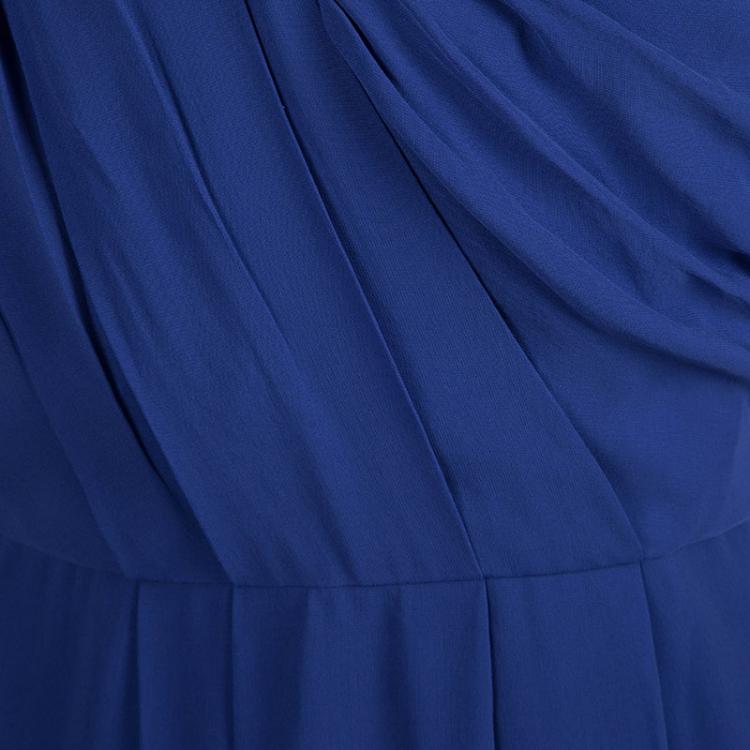 Pre Owned Boss By Hugo Boss Blue Pleated Drapira Dress M