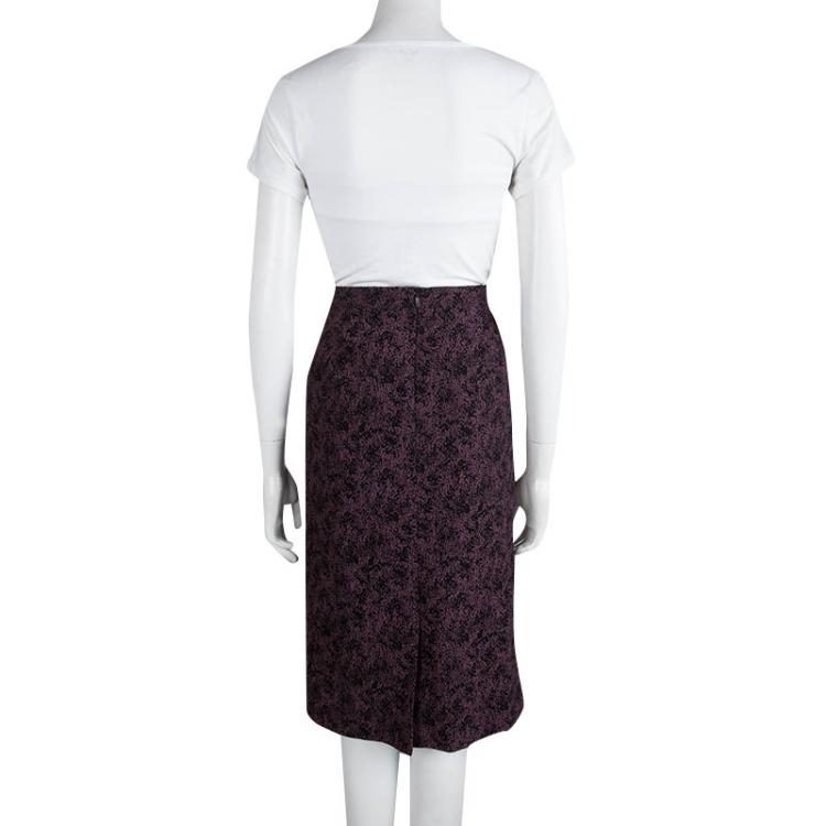 Pre Owned Boss By Hugo Boss Purple Textured Vilori Pencil Skirt M