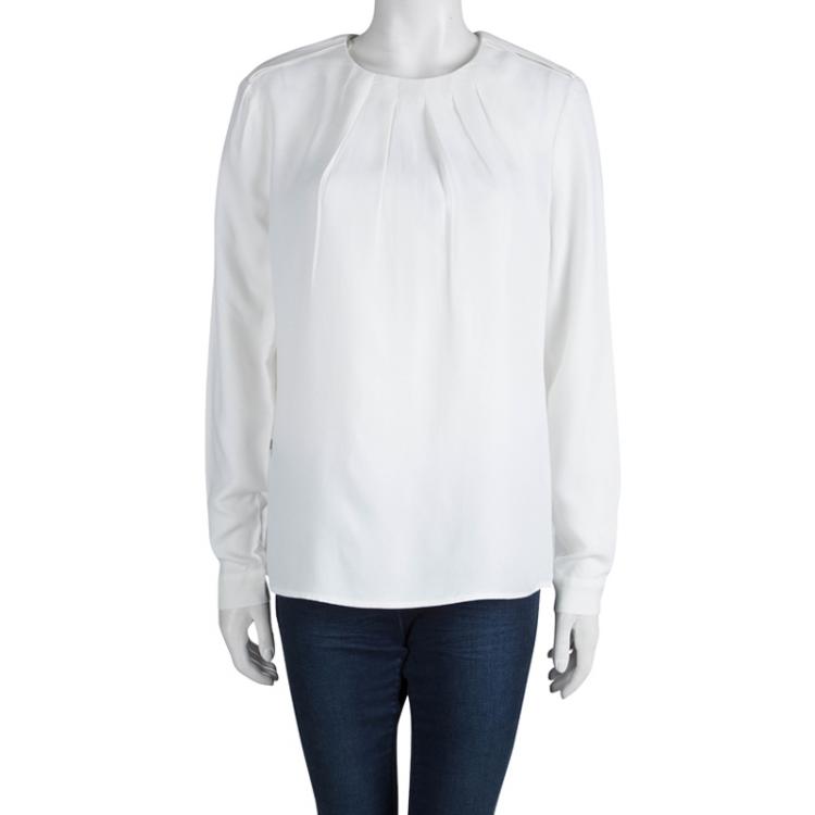 Pre Owned Boss By Hugo Boss Off White Long Sleeve Zelene Blouse S