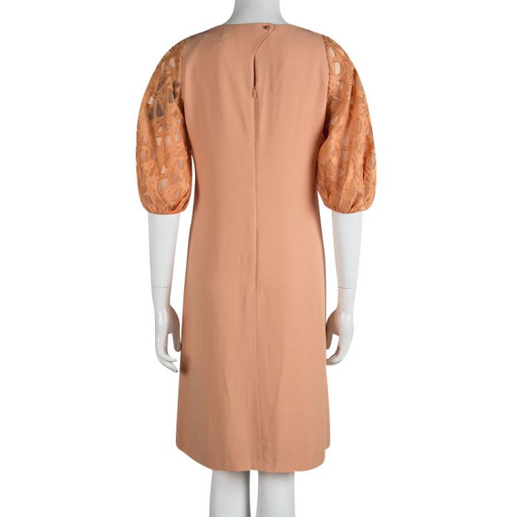Pre Owned Boss By Hugo Boss Orange Textured Sleeve Dicella Dress S