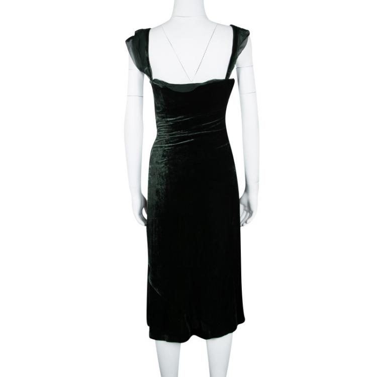 Pre Owned Boss By Hugo Boss Dark Green Velvet Sleeveless Danette Dress S