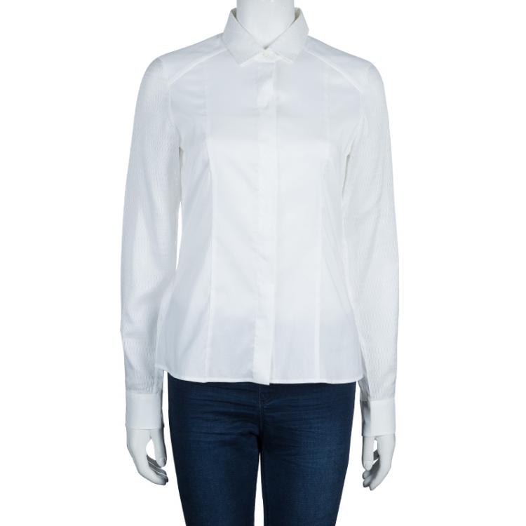 مملوكة مسبقًا Boss by Hugo Boss White Long Sleeve Blouse S