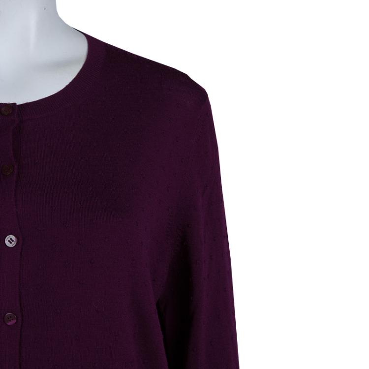 Pre Owned Boss by Hugo Boss Purple Dotted Wool Cardigan L