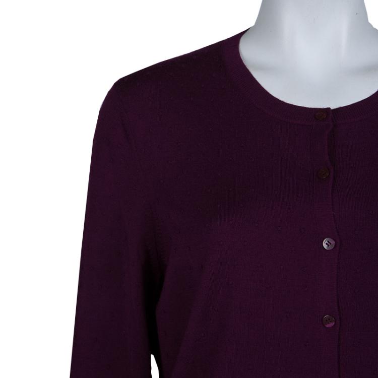 Pre Owned Boss by Hugo Boss Purple Dotted Wool Cardigan L