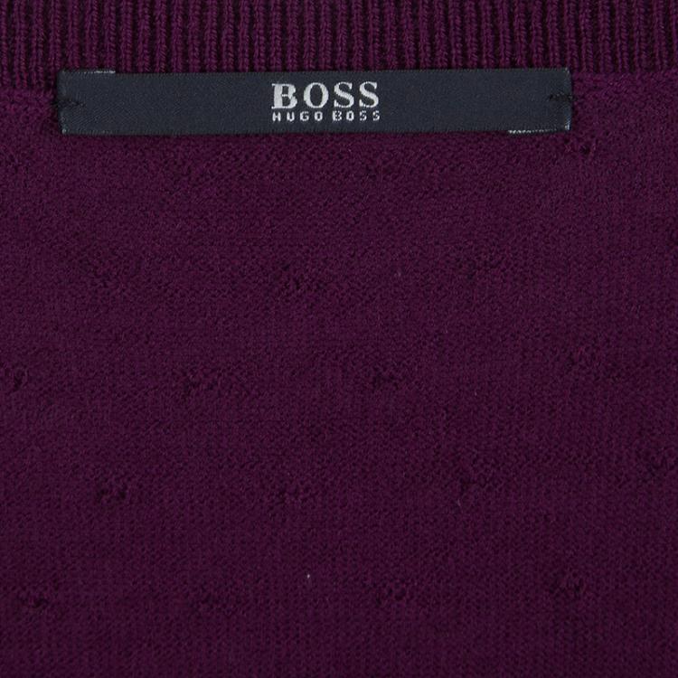 Pre Owned Boss by Hugo Boss Purple Dotted Wool Cardigan L