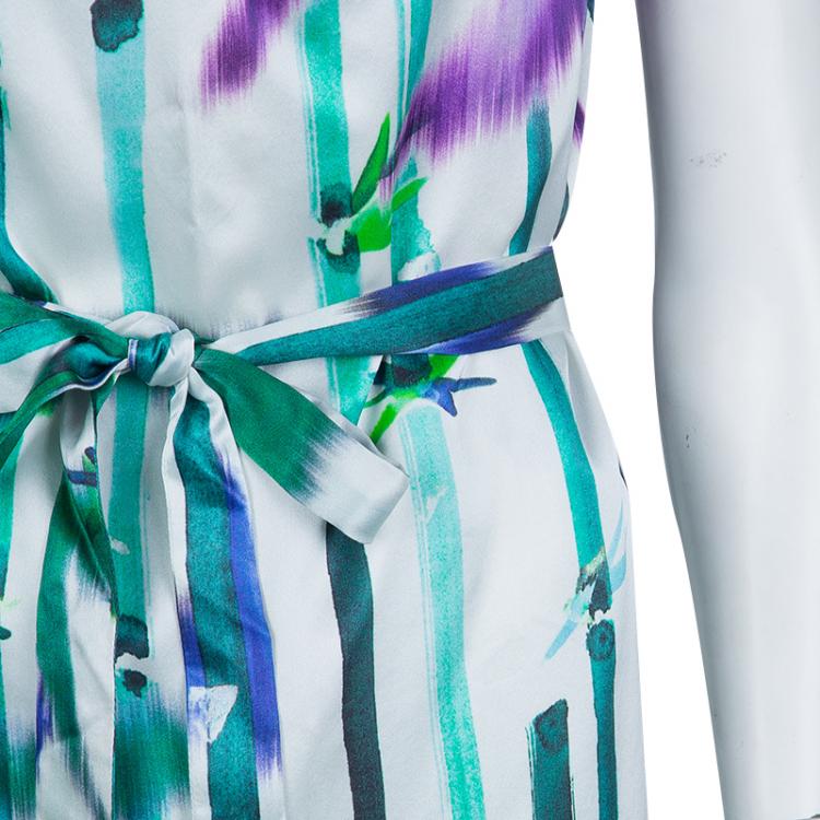 Pre Owned Boss by Hugo Boss White Silk Multicolor Printed Front Crossover Dress M