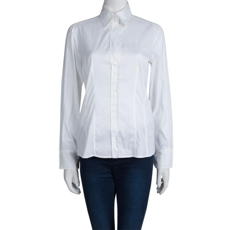 مملوكة مسبقًا Boss by Hugo Boss White Fitted Cotton Shirt S