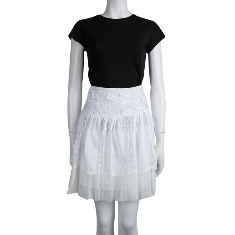 مملوكة مسبقًا Boss By Hugo Boss White  Embroidered Mini A- Line Skirt M