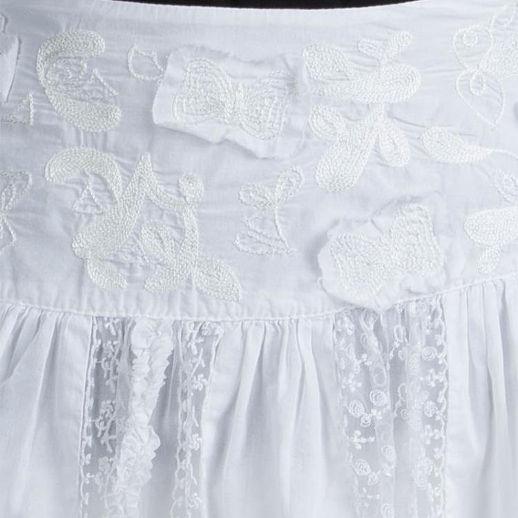 مملوكة مسبقًا Boss By Hugo Boss White  Embroidered Mini A- Line Skirt M