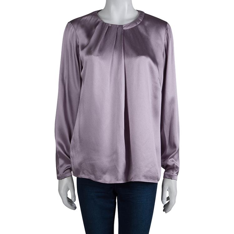 مملوكة مسبقًا Boss By Hugo Boss Lilac Pleated Neckline Long Sleeve Top M