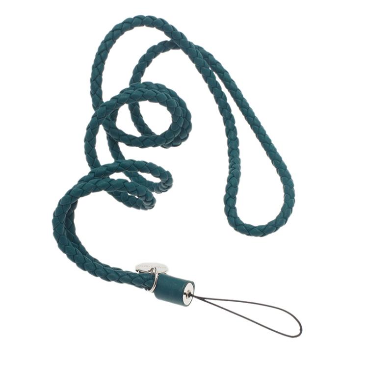 Pre Owned Bottega Veneta Green Intrecciato Leather Phone Strap