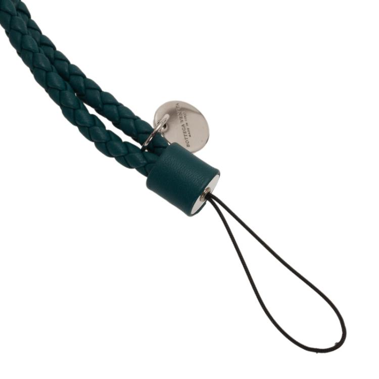 Pre Owned Bottega Veneta Green Intrecciato Leather Phone Strap