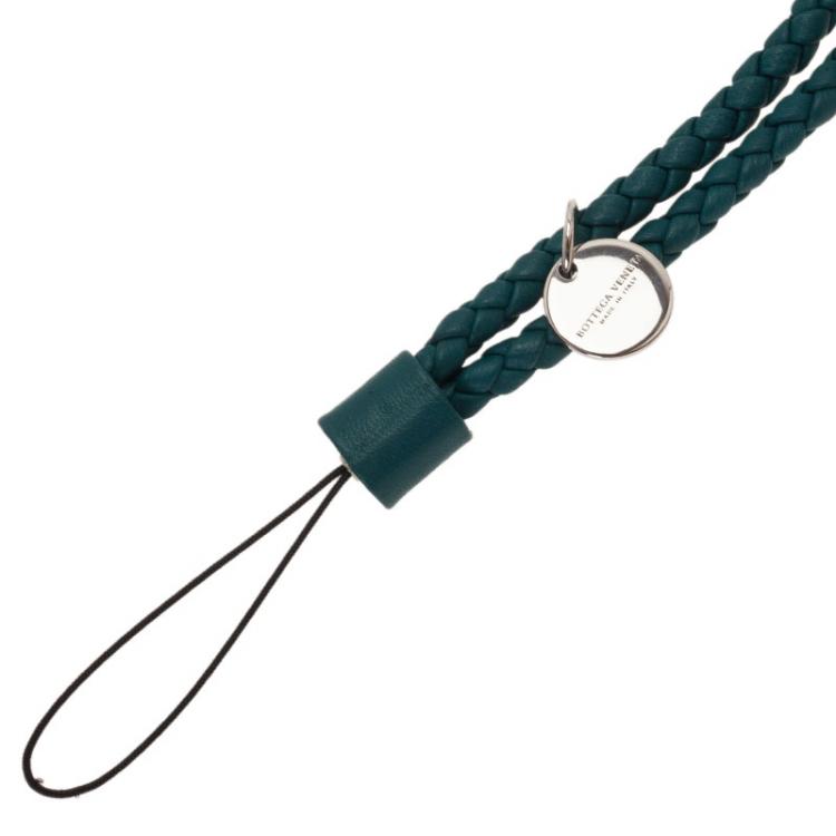 Pre Owned Bottega Veneta Green Intrecciato Leather Phone Strap