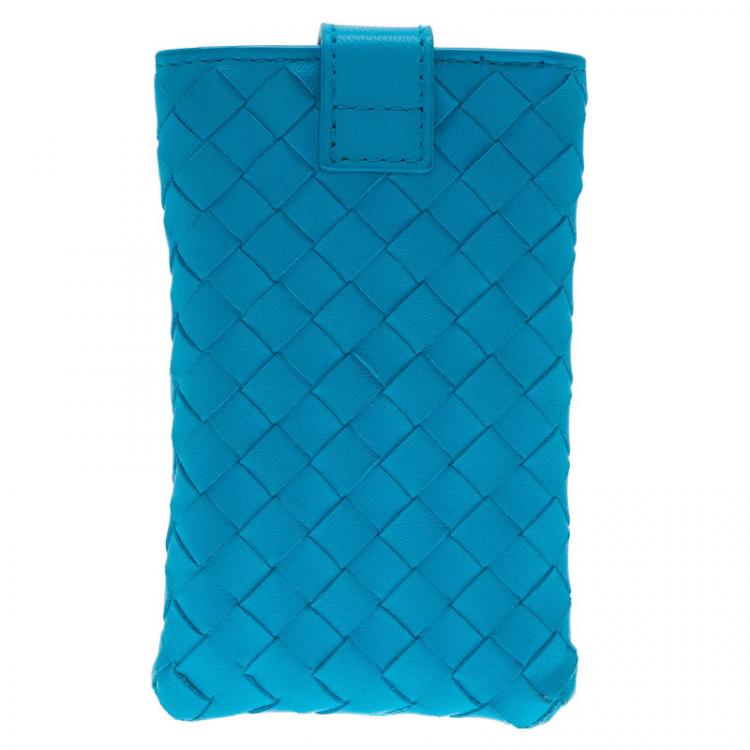 Pre Owned Bottega Veneta Turquoise Intrecciato Phone Case