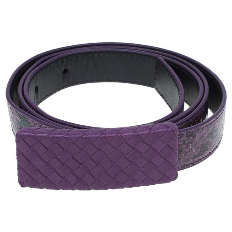 Pre Owned Bottega Veneta Purple Watersnake Belt 85CM