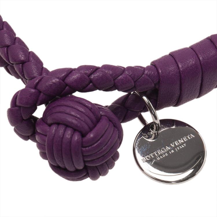 Pre Owned Bottega Veneta Intrecciato Nappa Purple Leather Bracelet