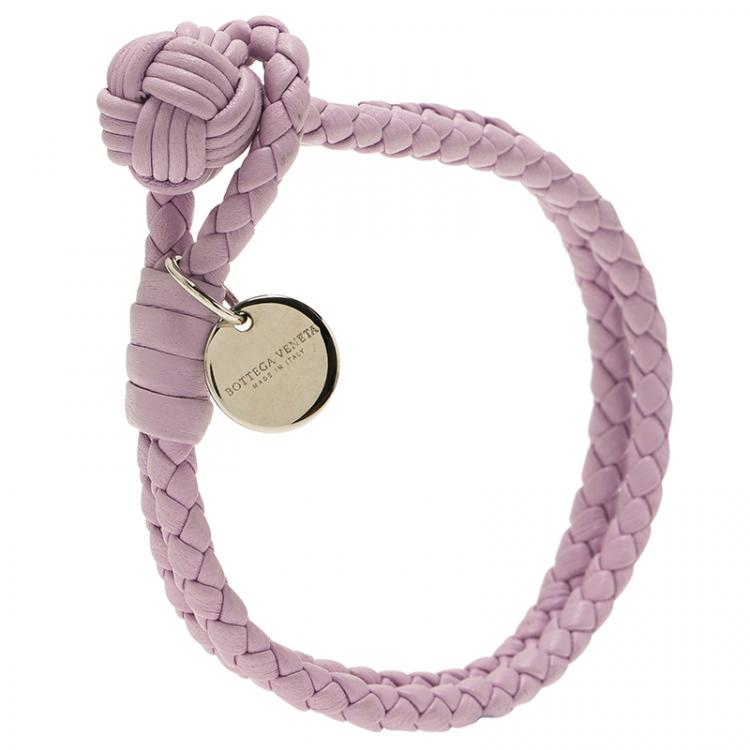 Bottega Veneta Intrecciato Lilac Double Knot Leather Bracelet 