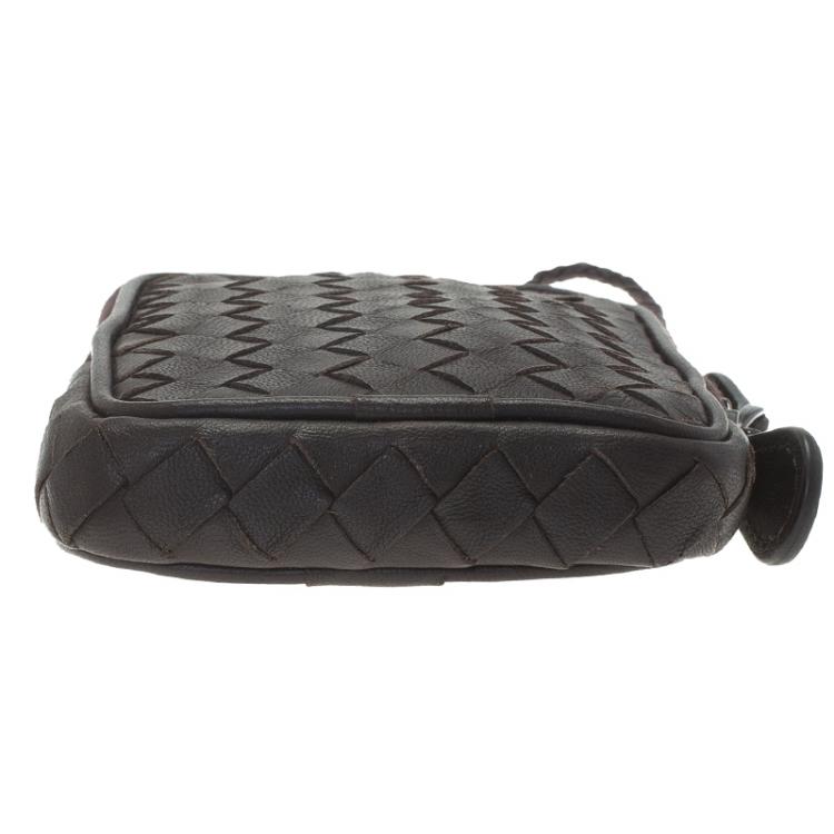 Pre Owned Bottega Veneta Brown Intrecciato High Tech Holder