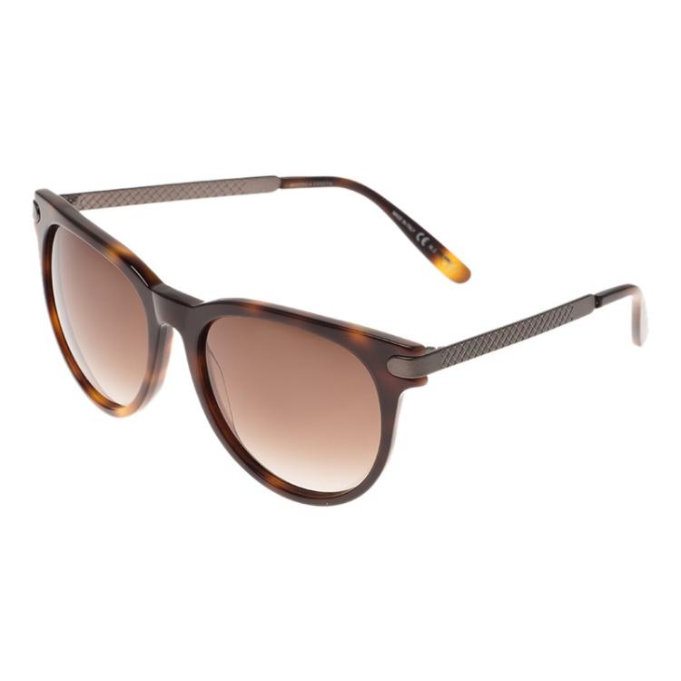 Pre Owned Bottega Veneta Tortoise Frame B.V.279 Cat Eye Round Sunglasses