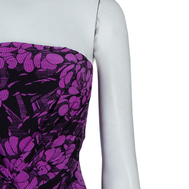 Pre Owned Bottega Veneta Purple Chrysanthemum Print Silk Bandeau Dress S