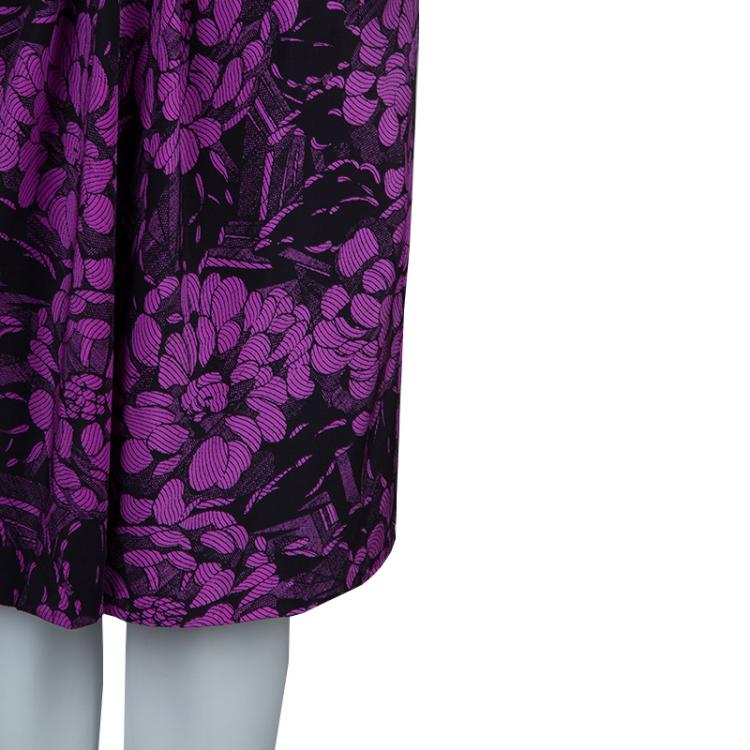 Pre Owned Bottega Veneta Purple Chrysanthemum Print Silk Bandeau Dress S