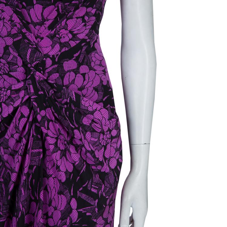 Pre Owned Bottega Veneta Purple Chrysanthemum Print Silk Bandeau Dress S