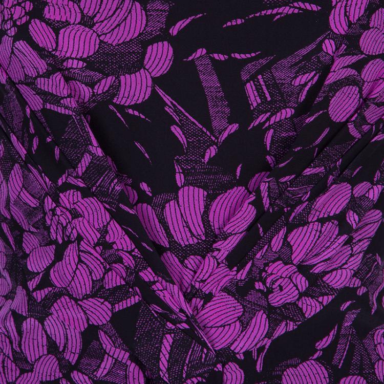Pre Owned Bottega Veneta Purple Chrysanthemum Print Silk Bandeau Dress S