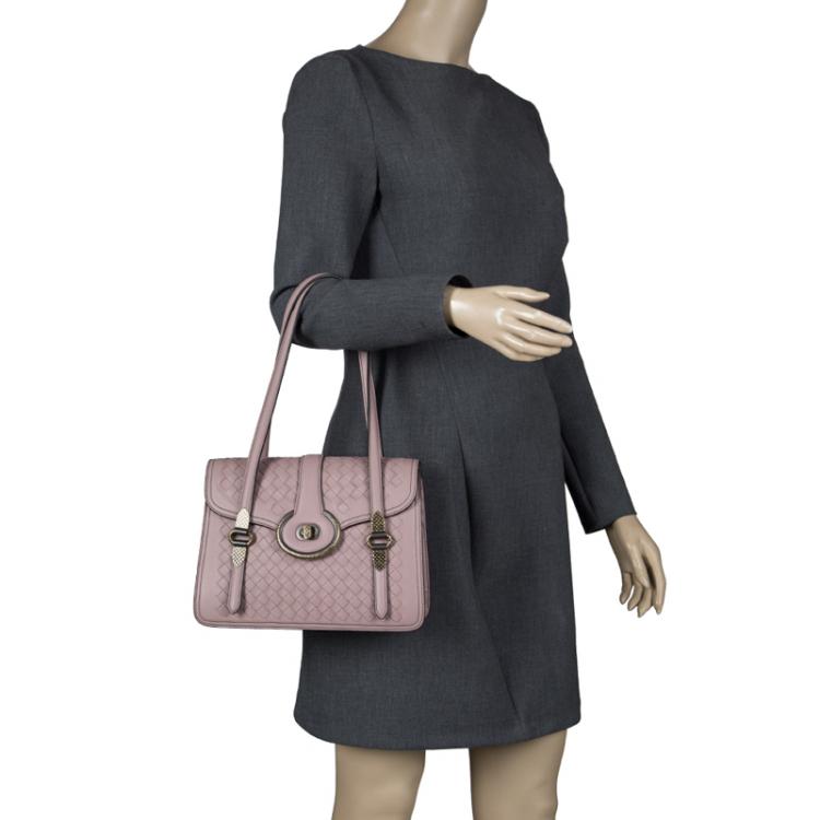 Pre Owned Bottega Venetta Desert Rose Nappa Intrecciato Leather Mezzaluna Bag